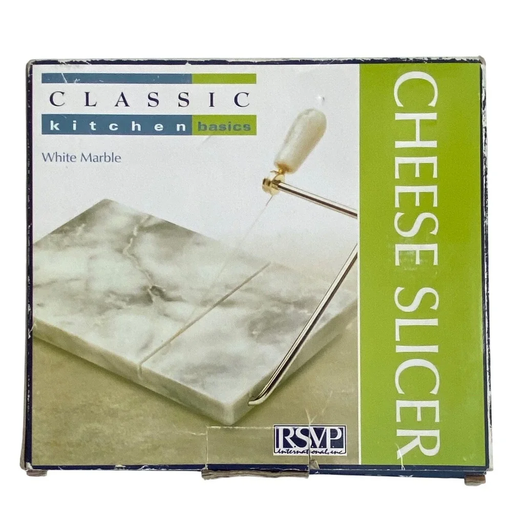 NEW RSVP Marble Cheese Slicer Board Stainless Steel Wire White Gray 8x5 OPEN BOX